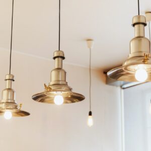 Loft style lighting decor in coffee shop.